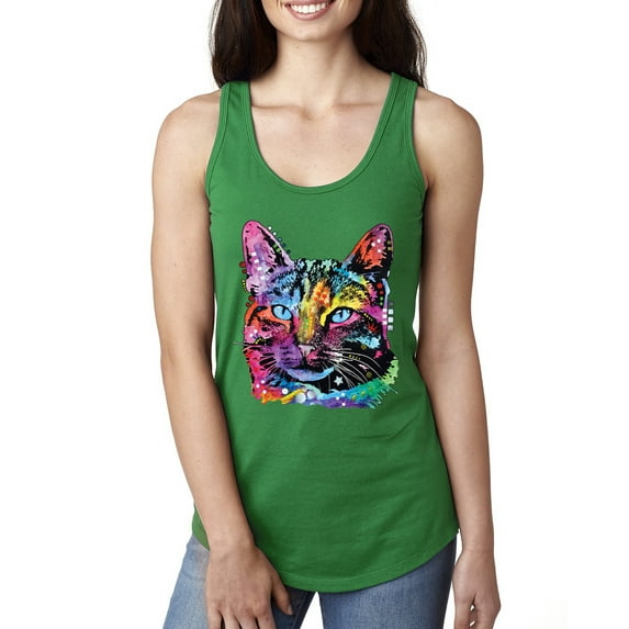 Cute Cat | Dean Russo Art Animal Lover Ladies Racerback Tank Top, Kelly, Large