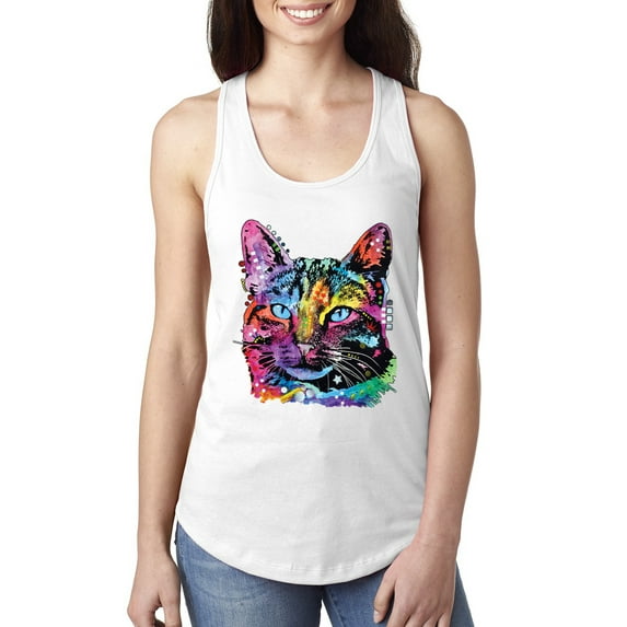 Cute Cat | Dean Russo Art Animal Lover Ladies Racerback Tank Top, White, Small