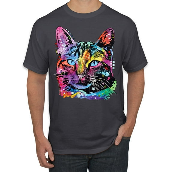 Cute Cat | Dean Russo Art Animal Lover Men's T-Shirt, Charcoal, Large