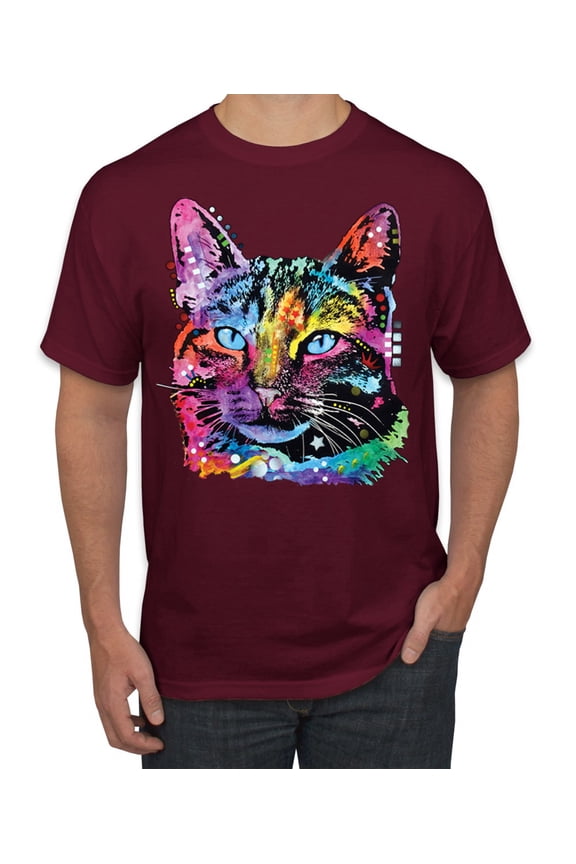 Cute Cat | Dean Russo Art Animal Lover Men's T-Shirt, Maroon, 5X-Large