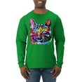 thumbnail image 1 of Cute Cat | Dean Russo Art Animal Lover Mens Long Sleeve Shirt, Kelly, Large, 1 of 6