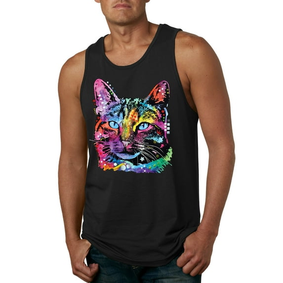 Cute Cat | Dean Russo Art Animal Lover Mens Tank Top, Black, 3X-Large