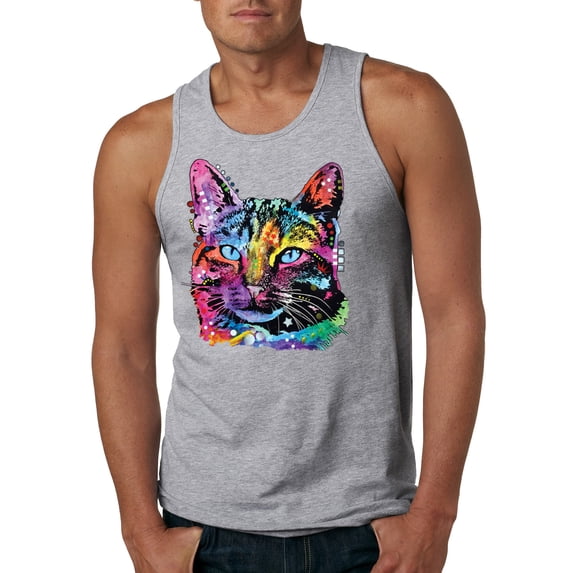 Cute Cat | Dean Russo Art Animal Lover Mens Tank Top, Heather Grey, XX-Large