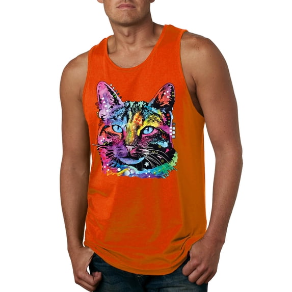 Cute Cat | Dean Russo Art Animal Lover Mens Tank Top, Orange, Medium