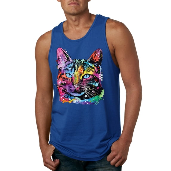 Cute Cat | Dean Russo Art Animal Lover Mens Tank Top, Royal, 3X-Large