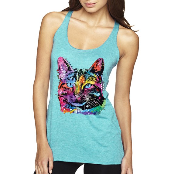Cute Cat | Dean Russo Art Animal Lover Tri-Blend Racerback Tank Top, Tahiti Blue, Small