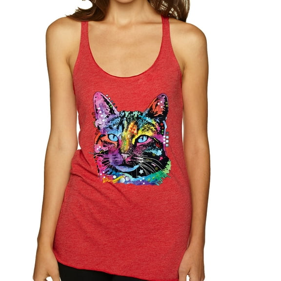 Cute Cat | Dean Russo Art Animal Lover Tri-Blend Racerback Tank Top, Vintage Red, Medium
