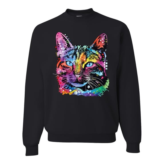 Cute Cat | Dean Russo Art Animal Lover Unisex Crewneck Sweatshirt, Black, Medium