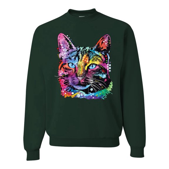 Cute Cat | Dean Russo Art Animal Lover Unisex Crewneck Sweatshirt, Forest Green, X-Large