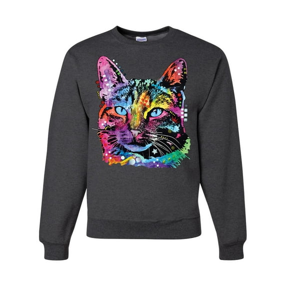 Cute Cat | Dean Russo Art Animal Lover Unisex Crewneck Sweatshirt, Heather Black, X-Large