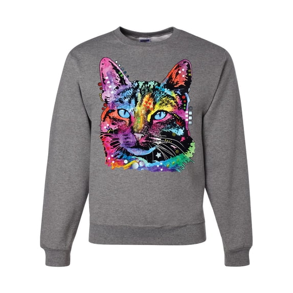 Cute Cat | Dean Russo Art Animal Lover Unisex Crewneck Sweatshirt, Heather Grey, Large