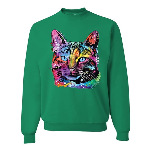 Cute Cat | Dean Russo Art Animal Lover Unisex Crewneck Sweatshirt, Kelly, 4X-Large