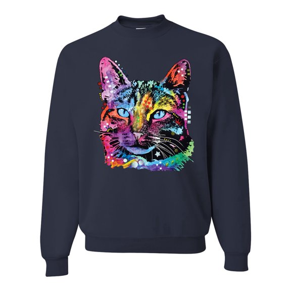 Cute Cat | Dean Russo Art Animal Lover Unisex Crewneck Sweatshirt, Navy, X-Large