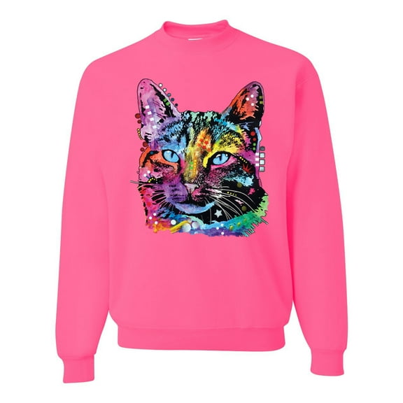 Cute Cat | Dean Russo Art Animal Lover Unisex Crewneck Sweatshirt, Neon Pink, Large