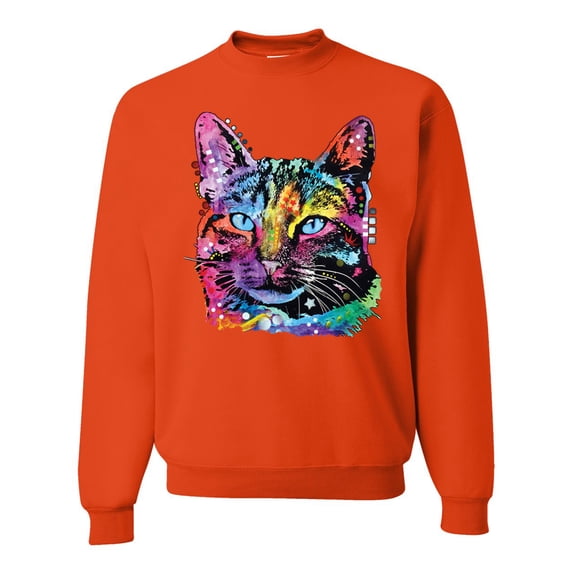 Cute Cat | Dean Russo Art Animal Lover Unisex Crewneck Sweatshirt, Orange, XX-Large