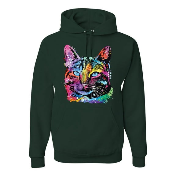 Cute Cat | Dean Russo Art Animal Lover Unisex Hoodie Sweatshirt, Forest Green, 3X-Large
