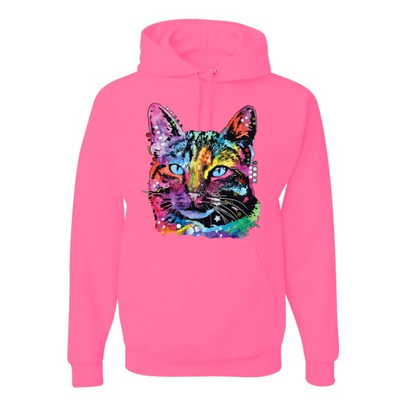 Cute Cat | Dean Russo Art Animal Lover Unisex Hoodie Sweatshirt, Neon Pink, X-Large