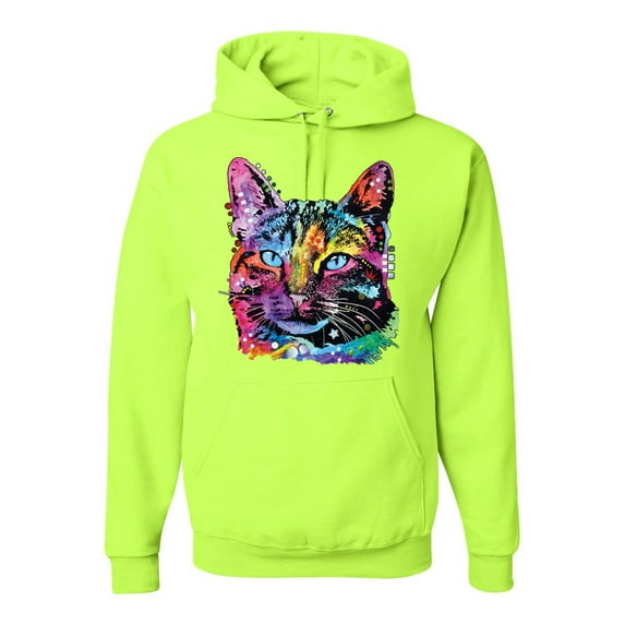 Cute Cat | Dean Russo Art Animal Lover Unisex Hoodie Sweatshirt, Safety Green, XX-Large
