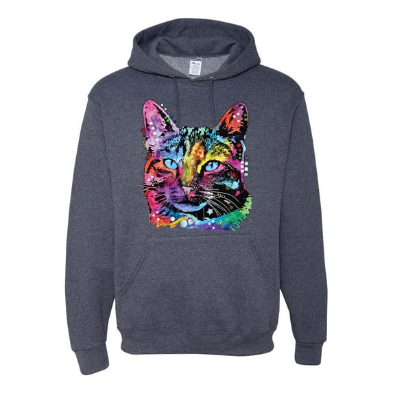 Cute Cat | Dean Russo Art Animal Lover Unisex Hoodie Sweatshirt, Vintage Heather Navy, Large