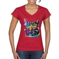 thumbnail image 1 of Cute Cat | Dean Russo Art Animal Lover Women's Standard V-Neck Tee, Red, Medium, 1 of 6