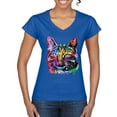 thumbnail image 1 of Cute Cat | Dean Russo Art Animal Lover Women's Standard V-Neck Tee, Royal, Large, 1 of 6