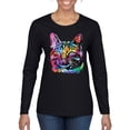 thumbnail image 1 of Cute Cat | Dean Russo Art Animal Lover Womens Long Sleeve T-Shirt, Black, Medium, 1 of 6