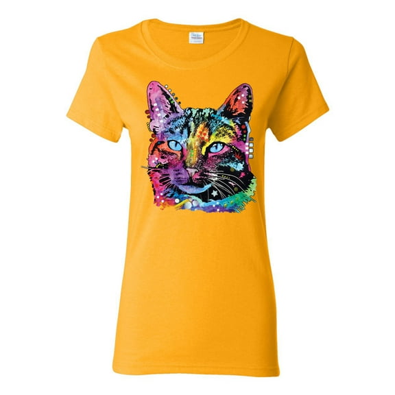 Cute Cat | Dean Russo Art Animal Lover Womens T-Shirt, Gold, XX-Large