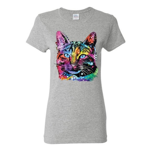 Cute Cat | Dean Russo Art Animal Lover Womens T-Shirt, Heather Grey, Small