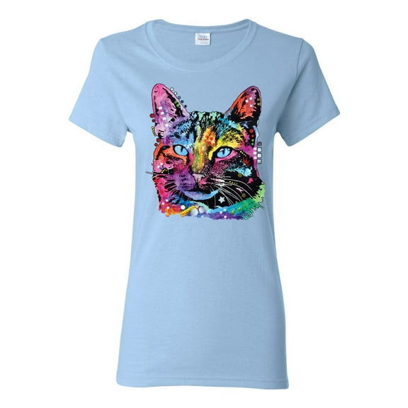 Cute Cat | Dean Russo Art Animal Lover Womens T-Shirt, Light Blue, X-Large