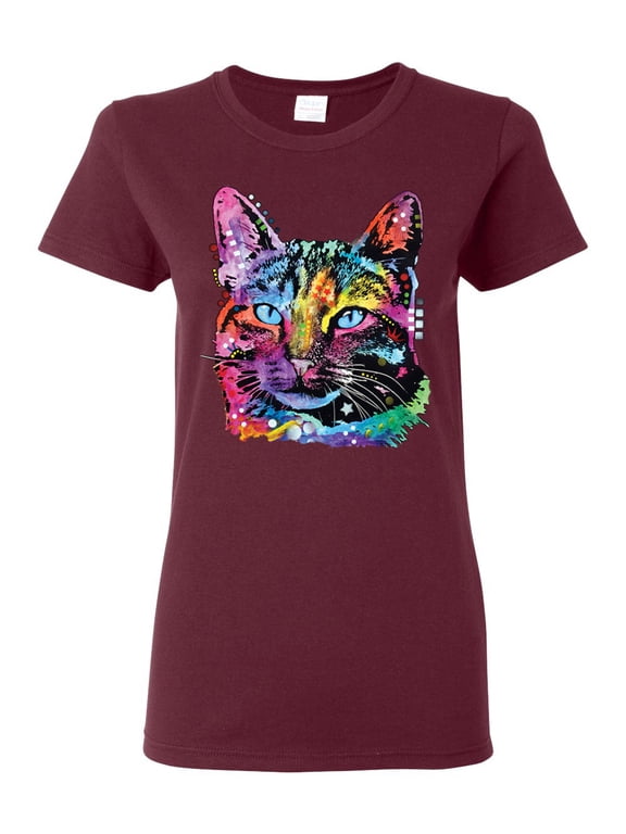 Cute Cat | Dean Russo Art Animal Lover Womens T-Shirt, Maroon, Large