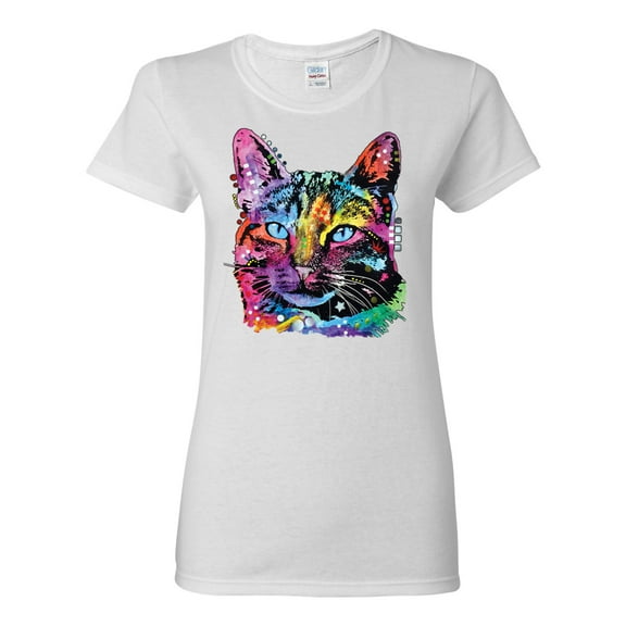 Cute Cat | Dean Russo Art Animal Lover Womens T-Shirt, White, X-Large