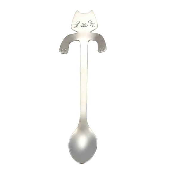 Cute Cat Design 304 Stainless Steel Coffee Spoon, Hangs On Cup Rim, Versatile For Tea And Dessert, Polished Finish, Dishwasher Safe
