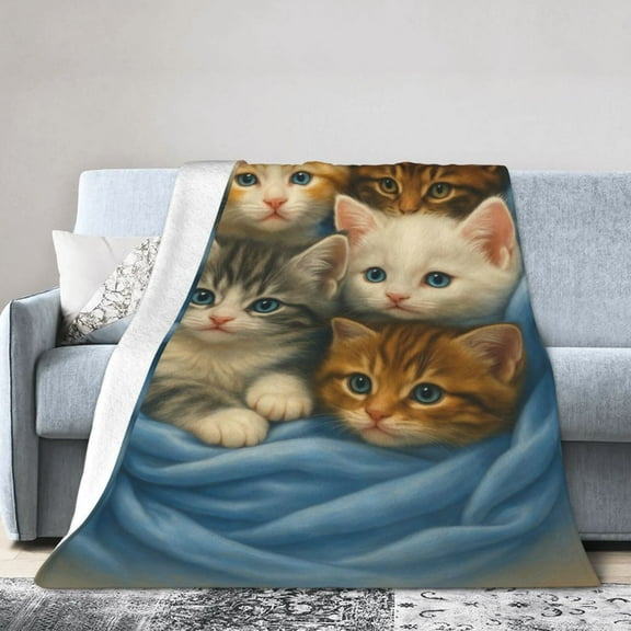 Cute Cat Design Flannel Fleece Bed Blanket Throw Blanket Lightweight Cozy Plush Blanket for Bedroom Living Rooms Sofa Couch 50x40