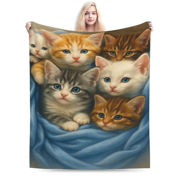 Cute Cat Design Flannel Fleece Bed Blanket Throw Blanket Lightweight Cozy Plush Blanket for Bedroom Living Rooms Sofa Couch 50x40