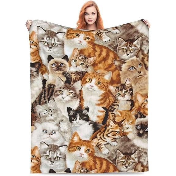 Cute Cat Design Flannel Fleece Bed Blanket Throw Blanket Lightweight Cozy Plush Blanket for Bedroom Living Rooms Sofa Couch