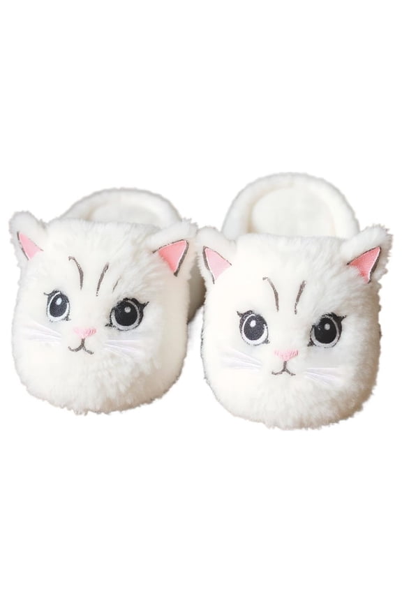 Cute Cat Design Plush Ladies Slippers for Autumn and Winter Indoor Use, Soft and Comfortable