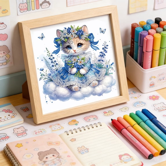 Cute Cat Diamond Painting Kit, 11.8x11.8in 5D Special Shape Diamond Diy Art Kits, DIY Crystal Rhinestones Diamond Painting for Home Wall Decoration