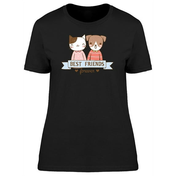 Cute Cat & Dog Best Friends T-Shirt Women -Image by Shutterstock, Female Small