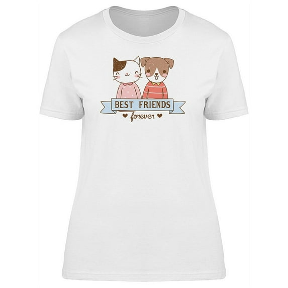 Cute Cat & Dog Best Friends T-Shirt Women -Image by Shutterstock, Female Small