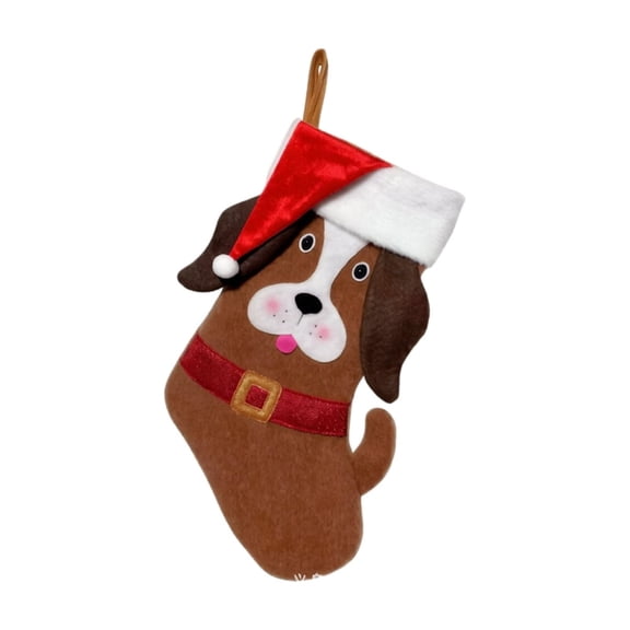 Cute Cat Dog Christmas Stockings, Large Velvet Pet Hanging Stocking with Plush Cuff for Fireplace Mantel Tree Decor.Brown