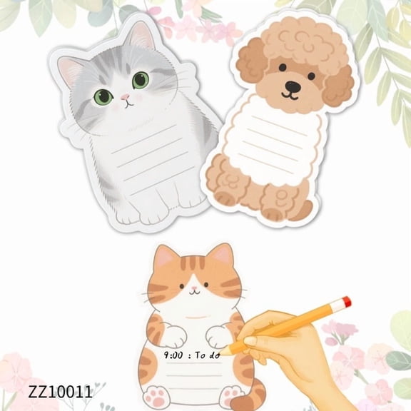 Cute Cat & Dog Shaped Sticky Notes, Kawaii Animal Memo Pads for Desk Decoration & Notes,Fun Gift Decoration Message Labels Office Note Markers, Sticky Notes - Multi-Color Notepads for Office