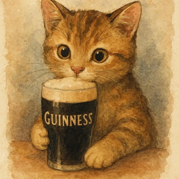 Cute Cat Drinking A Guinness Poster – Funny Vintage Beer Animal Wall Art 8x12 UNFRAMDE