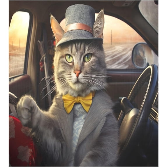 Cute Cat Driver Dishwasher Magnet Covers for The Front Magnetic Dishwasher Decorative Cover Home Cabinet Decals 23" x 26" Refrigerator Door Decor