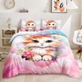 thumbnail image 1 of Cute Cat Duvet Cover Set for Girls, Pink Sky Star Kitten Bedding Set for Kids Teens Girls,Flower Cat Duvet Cover and 2 Pillowcases,3 Piece Comforter Cover Set, 1 of 4