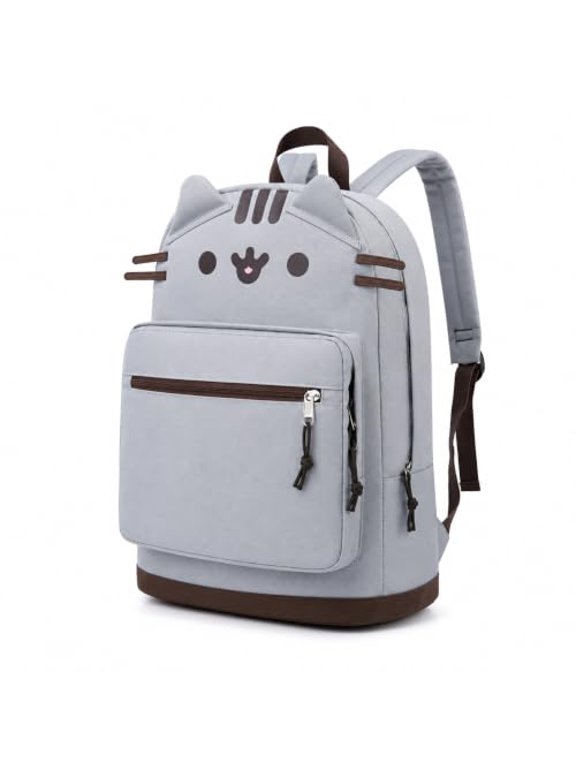 Cute Cat Ear Backpack for Women, Lightweight Kawaii Casual Backpack, Travel Daypack with Multiple Pockets for School, Work & Daily Use (Dark Gray/Light Gray)