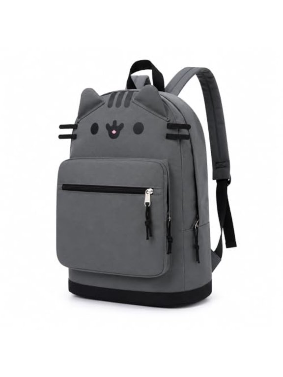 Cute Cat Ear Backpack for Women, Lightweight Kawaii Casual Backpack, Travel Daypack with Multiple Pockets for School, Work & Daily Use (Dark Gray/Light Gray)