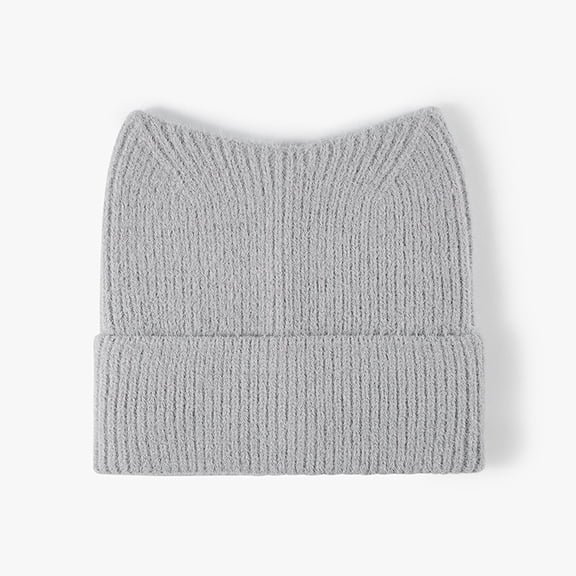 Cute Cat Ear Beanie Hat for Women and Teens, Soft Cable Knit Winter Hat, Warm Knitted Cap for Skiing, Snowboarding, Travel and Casual Outings - Grey