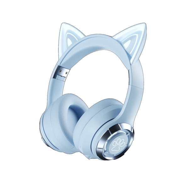 Cute Cat Ear Bluetooth Compatible Headset with LED Wireless Headset Children Girls Stereo Folding Sports Headset with Microphone