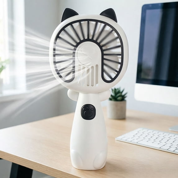 Cute Cat Ear Handheld Fan,Portable Mini USB Fan with Mist Spray, Rechargeable Battery Operated Personal Fan for Travel Office(White)
