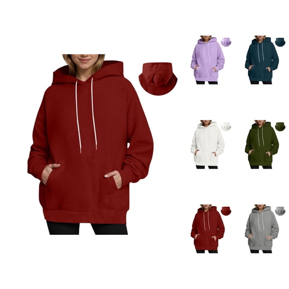 Cute Cat Ear Hoodies for Women 2025 Fall Winter Long Sleeve Plain Hooded Sweatshirt with Pockets Pullover Tops